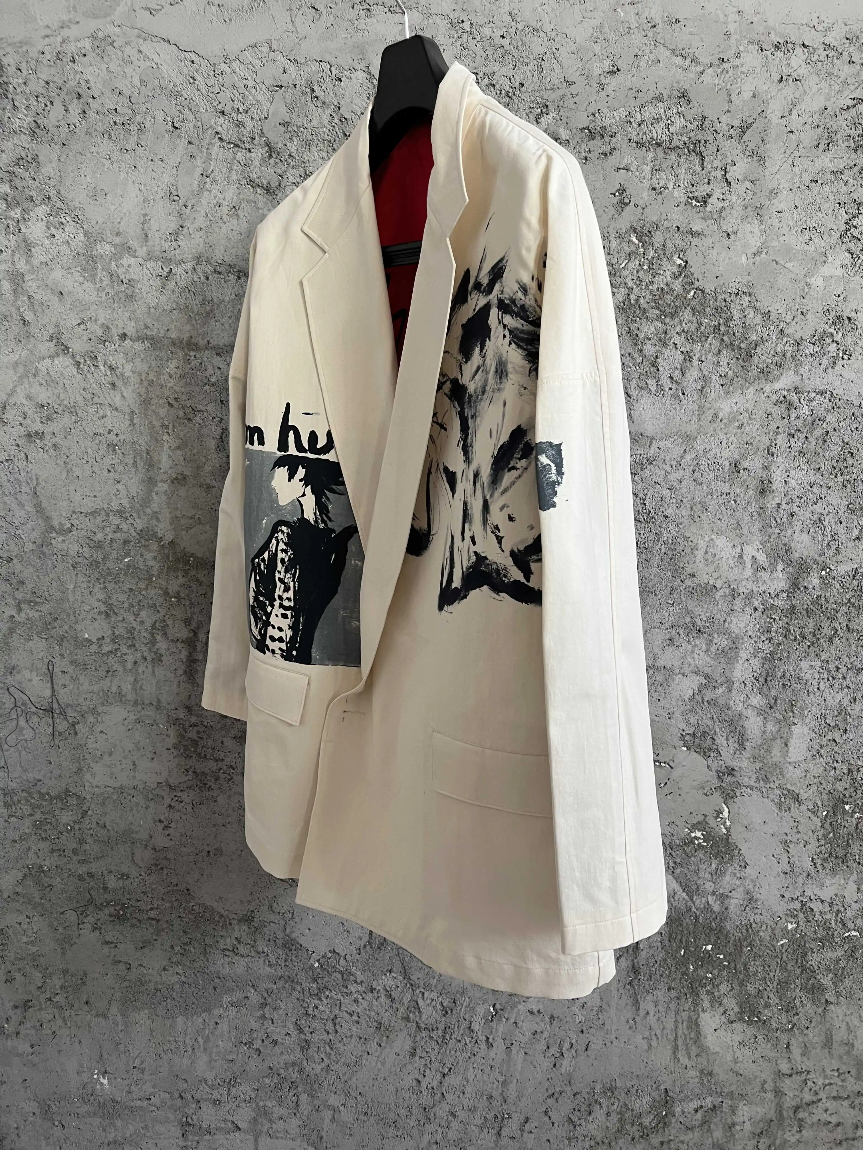TOP-YAMAMOTO Original design Yuka Asakura White printed suit hand-painted jacket with a brush pen