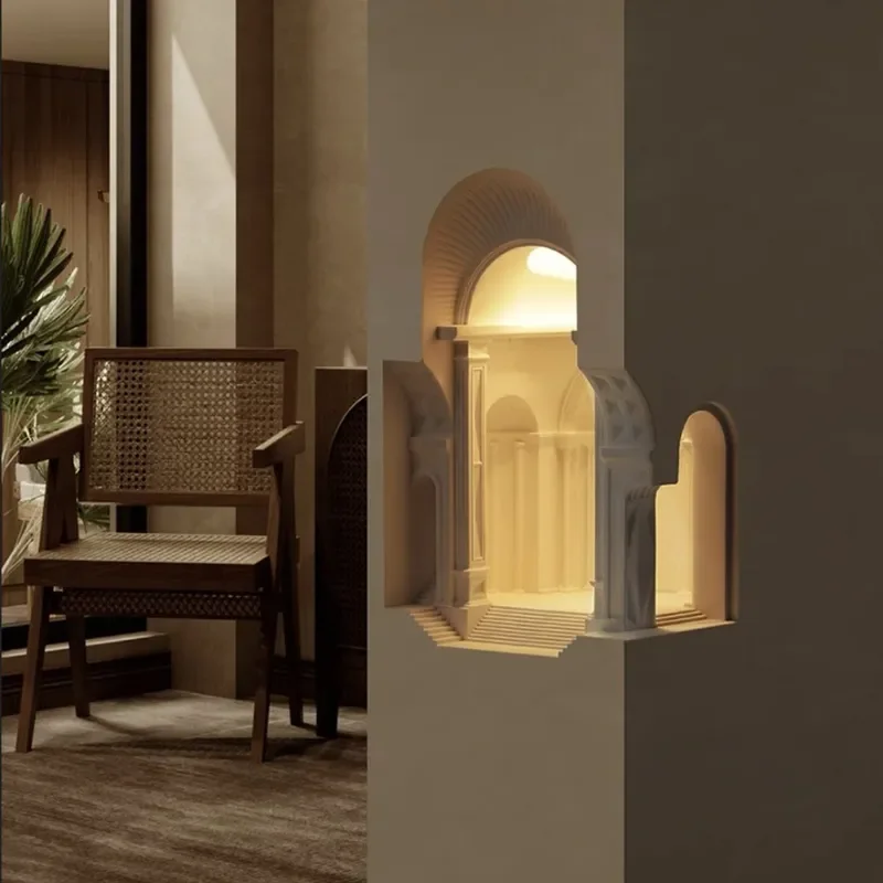 Modern Embedded Corner Wall Lamp Sensor Ambient Light Plaster Palace Style Bedroom Bedside Reading Night Light Decorative