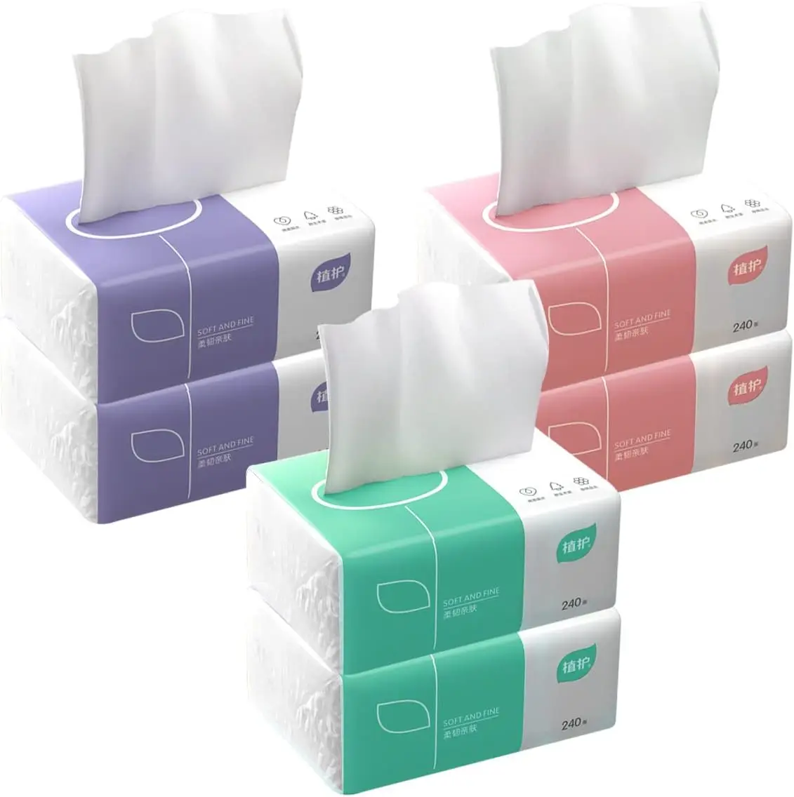 

Набор из 6 упаковок мягких салфеток для лица, 4-слойные одноразовые салфетки, из древесной целлюлозы, белая туалетная бумага