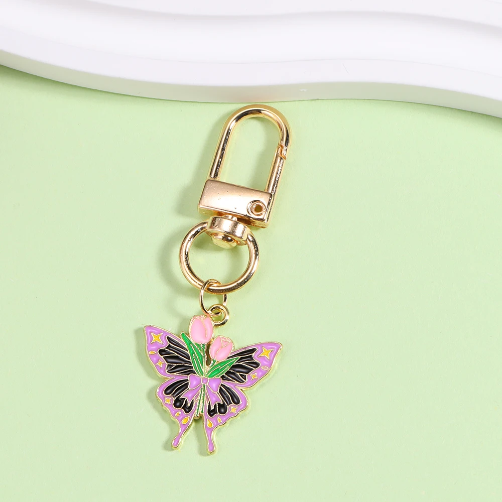 1Pcs Colorful sweet Butterfly Keychain Cute Summer Animal Key Chain Ring Purse Bag Backpack Charm Accessories Girls Gift