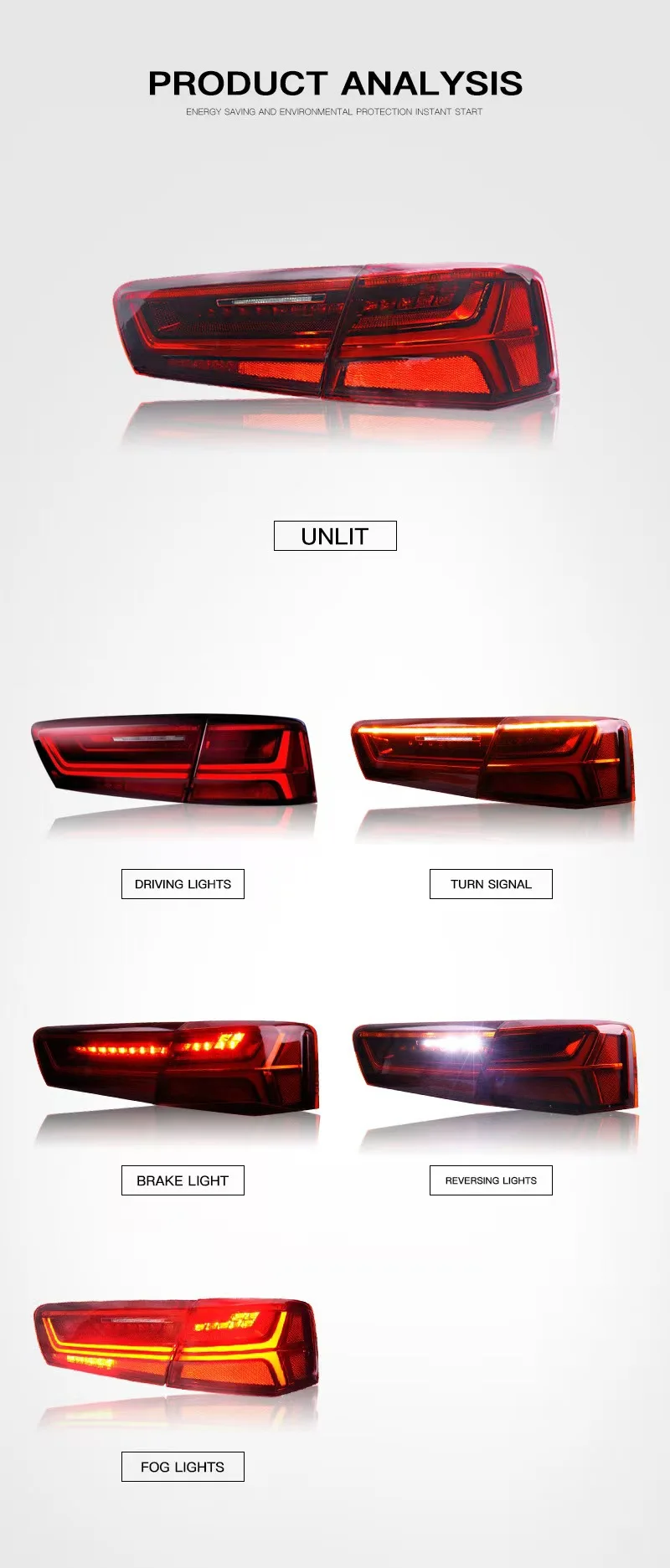 LED Tail Light for Audi A6 A6L C7  European version 2012-2015 DRL Dynamic Signal Brake Reverse