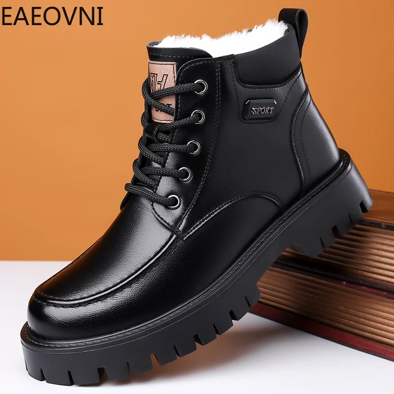 Men Winter Boots Leather Boots Shoes Lace-up Water Proof Anti-slip Keep Warm EAEOVNI Explosive Style Booties for Men New Style