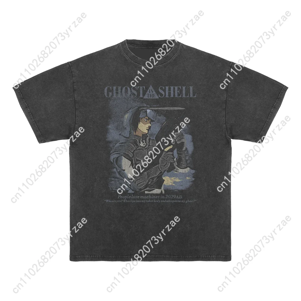 

Ghost in the Shell Retro Wash Tshirt Man Woman High Quality Vintage Tee Cotton Short Sleeves Fashion Tshirt Soft Breathable Tops