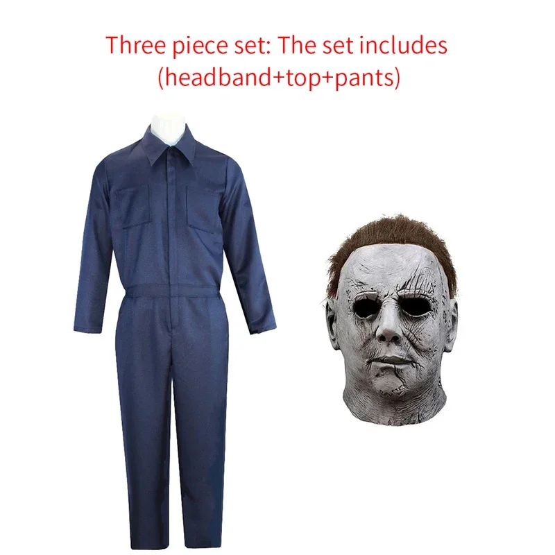 Adulto Michael Myers Cosplay Costume maschera puntelli Halloween tuta abiti Horror Bloody Killer Carnival Party Costume per gli uomini
