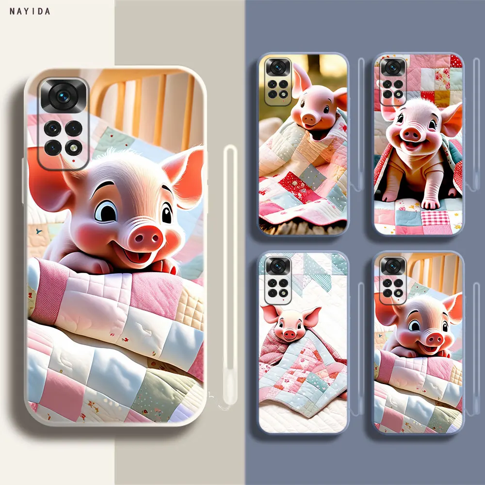 Phone Case For Xiaomi Redmi Note 12 11 12S Pro Plus 12c 11a 4G 5G Soft Silicone Original Cover The Little Pig Covering the Quilt