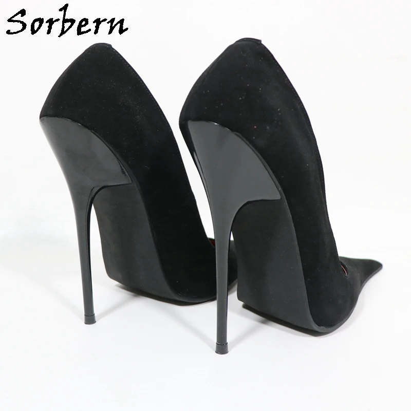 Sorbern 14cm Black Suede Women Pump Shoes Metal Cigarette High Heels Pointed Toe Real Leather Slip On Party Shoes Custom Colors