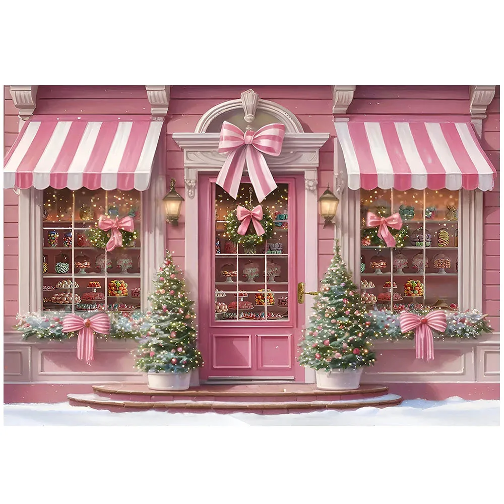 Mocsicka Photography Background Pink Dessert Shop Christmas Winter  Snow Xmas Tree Girl Princess Portrait Photo Backdrops Studio