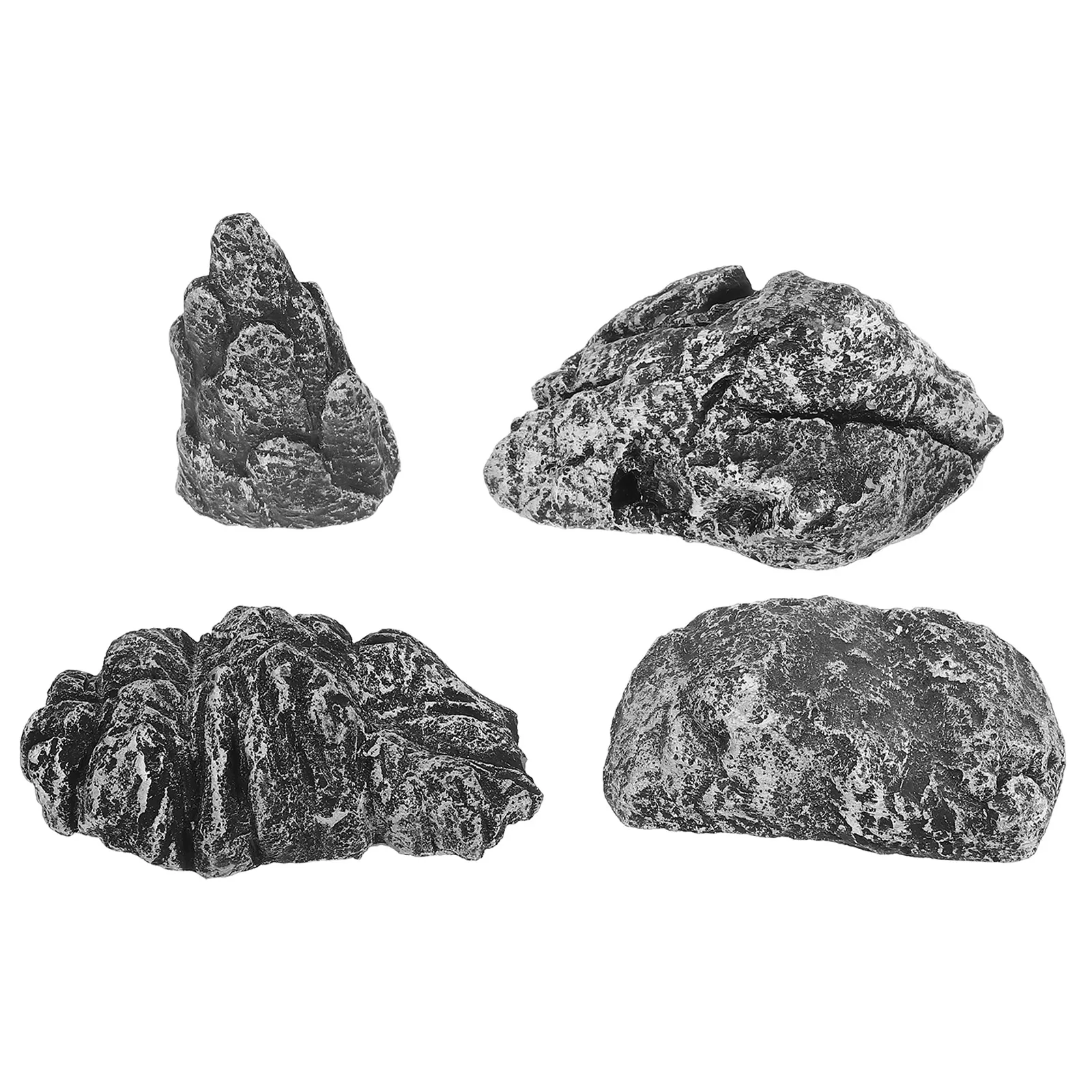 

4pcs Dark Grey Simulated Decorative Rockery Sturdy Material Lifelike Aquarium Decor Rocks Mini Stone Fish Tank Micro Landscape