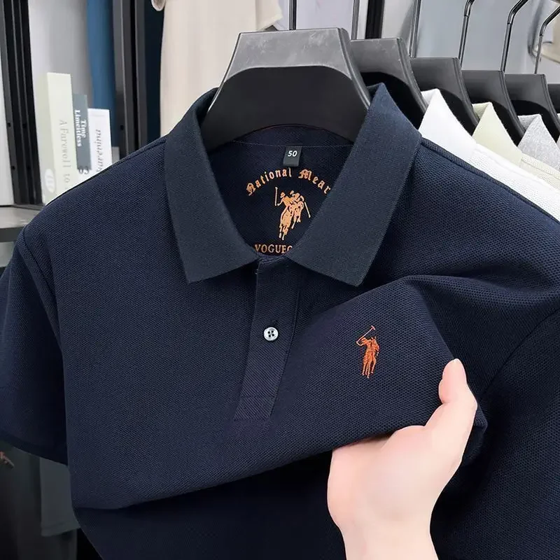 High End Quality Men's Summer 100 Pure Cotton Short Sleeved Solid Color Embroidered Lapel Pullover Polo Shirt Casual Versatile T – Detail 3