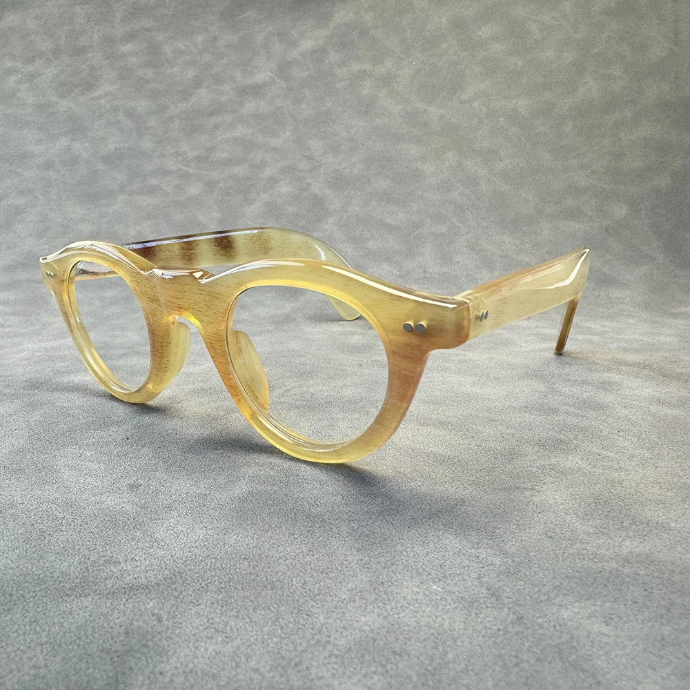 Man Glasses Frames Vintage Unique Optical Lenses Eyeglasses Cat Eye Retro Handmade Honey Horn Prescription Eyeglass Frames