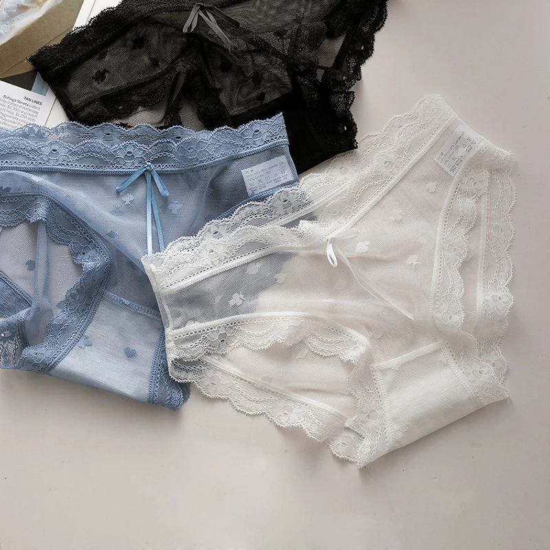 Women Sexy Mesh Transparent Low Waist Thin Lace Underwear Breathable Elasticity Seamless Quick Drying Cute Soft Panties Breifs
