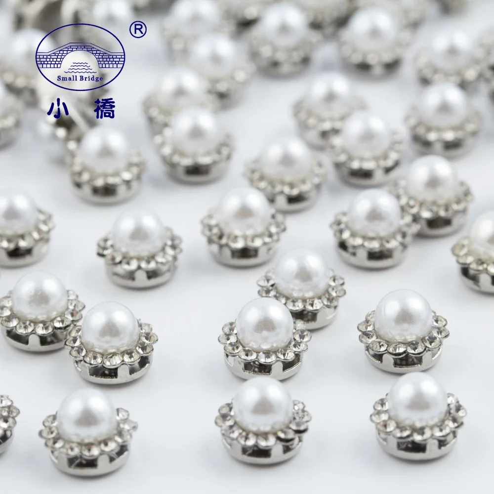 White Pearl Glass Rhinestones For Sewing Flower Shape Flatback Rhinestones With Claw Silver Bottom Diy Clothes Rhinestones S140