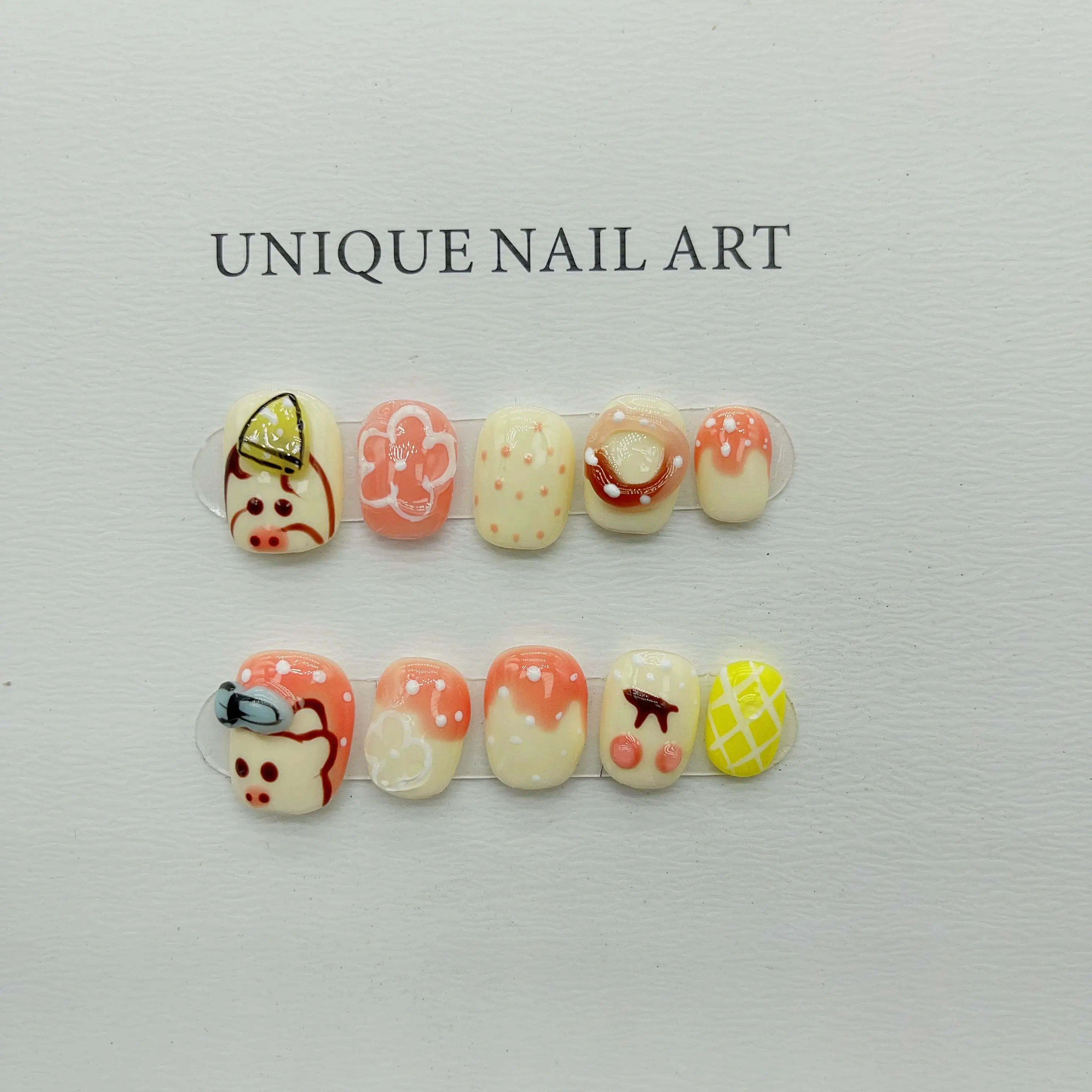 Wholesale Artisanal Sweet-Colored Short Square Handmade Nails for Students,Detachable & Reusable,Summer Edition.No.D158