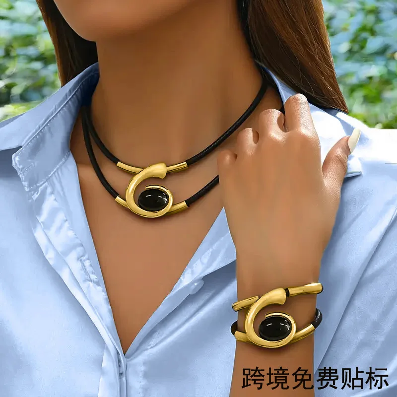 

Комплект украшений в стиле бохо с катушкой улитки — ожерелье из акриловых драгоценных камней и подходящий браслет, богемное летнее многослойное колье, женский подарок Artisan