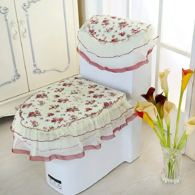 Lace Bathroom Toilet Seat Water Tank Cover Top Cover Toilet Pad Set Three-piece