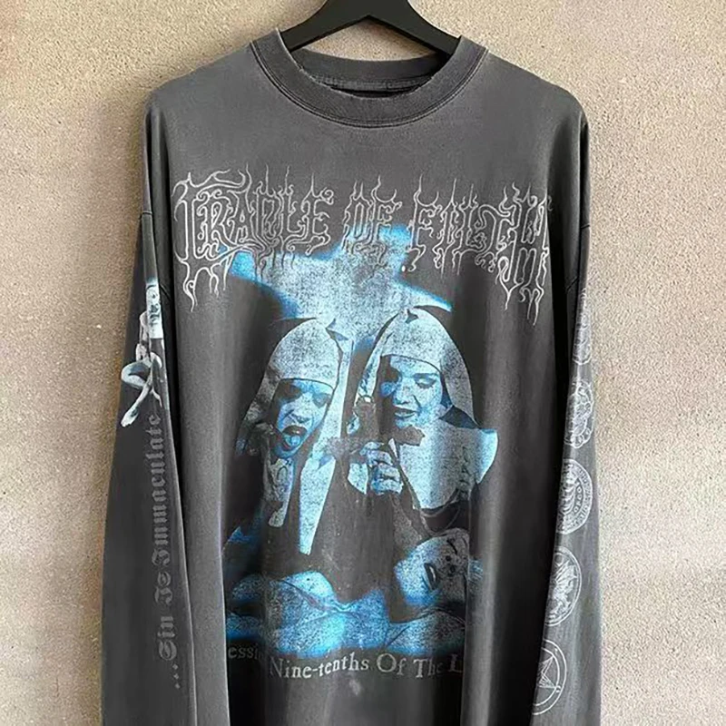 

Готический Панк Ретро Принт Модный Хлопок С Длинным Рукавом Мужчины 2025 Уличный Хип-Хоп Harajuku Y2K Повседневный Свободный Топ Женский ropa hombre