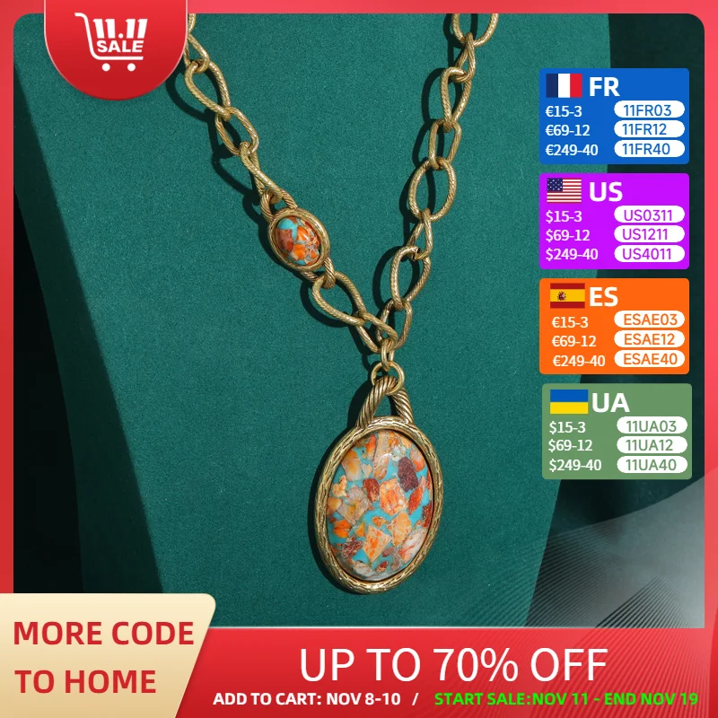 

Vintage Navigational Map Pendant Necklace Natural Stone Retro Oval Statement Long Jewelry Luxury Designer For Woman Accessories