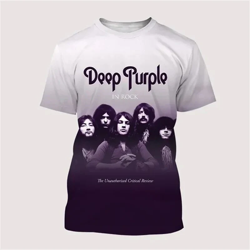 Camisetas con estampado 3D de banda de Rock de color morado oscuro, ropa de calle a la moda para hombres y mujeres, camiseta de manga corta de gran