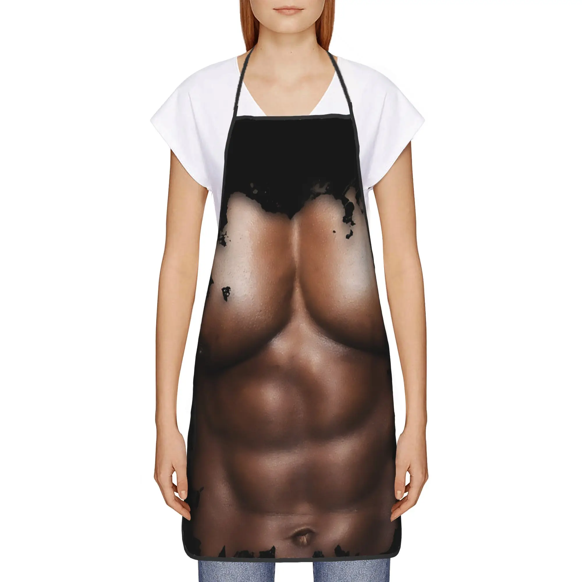 Realistic Chest Six Pack Fake Abs Muscle Man Apron  Cooking Manicure Kitchen Accessories Home Fashion Aprons without Pocket