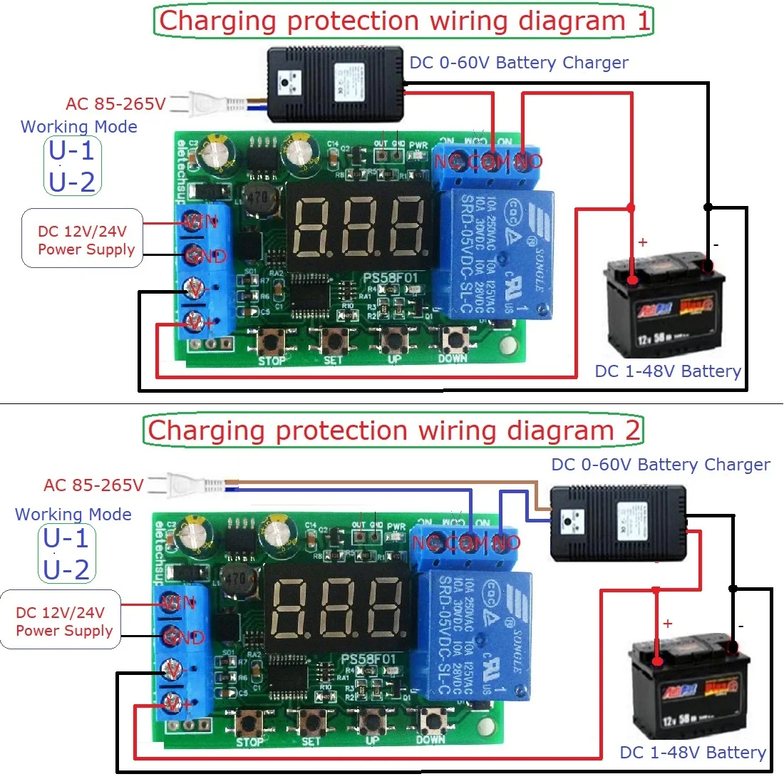 DC 3-60V Battery Charger/Discharger Protection Board Undervoltage Overvoltage Auto Cut Off for UPS Lead-Acid 18650
