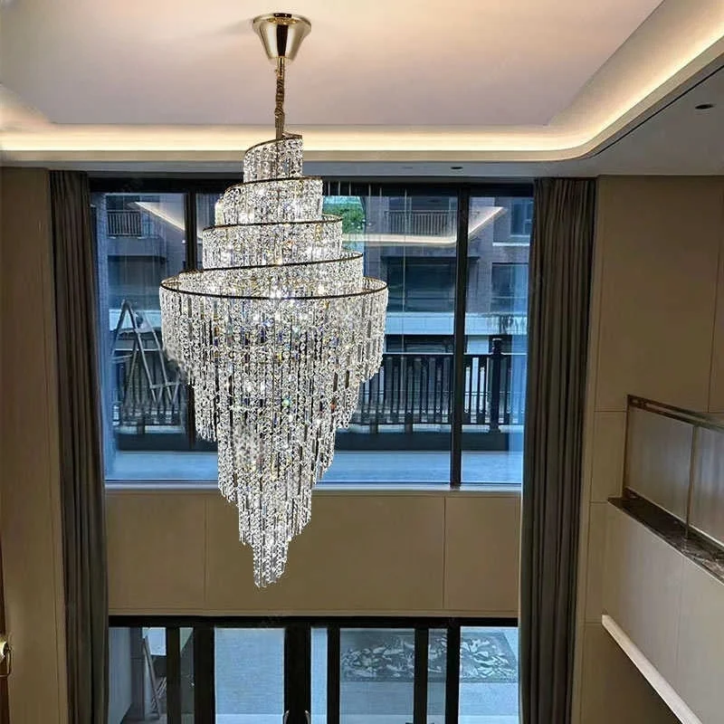 Villa Hollow Duplex Crystal Chandelier Hall Spiral Staircase Post-modern Living Room Hotel Lobby Light Luxury Lighting Lamps Led