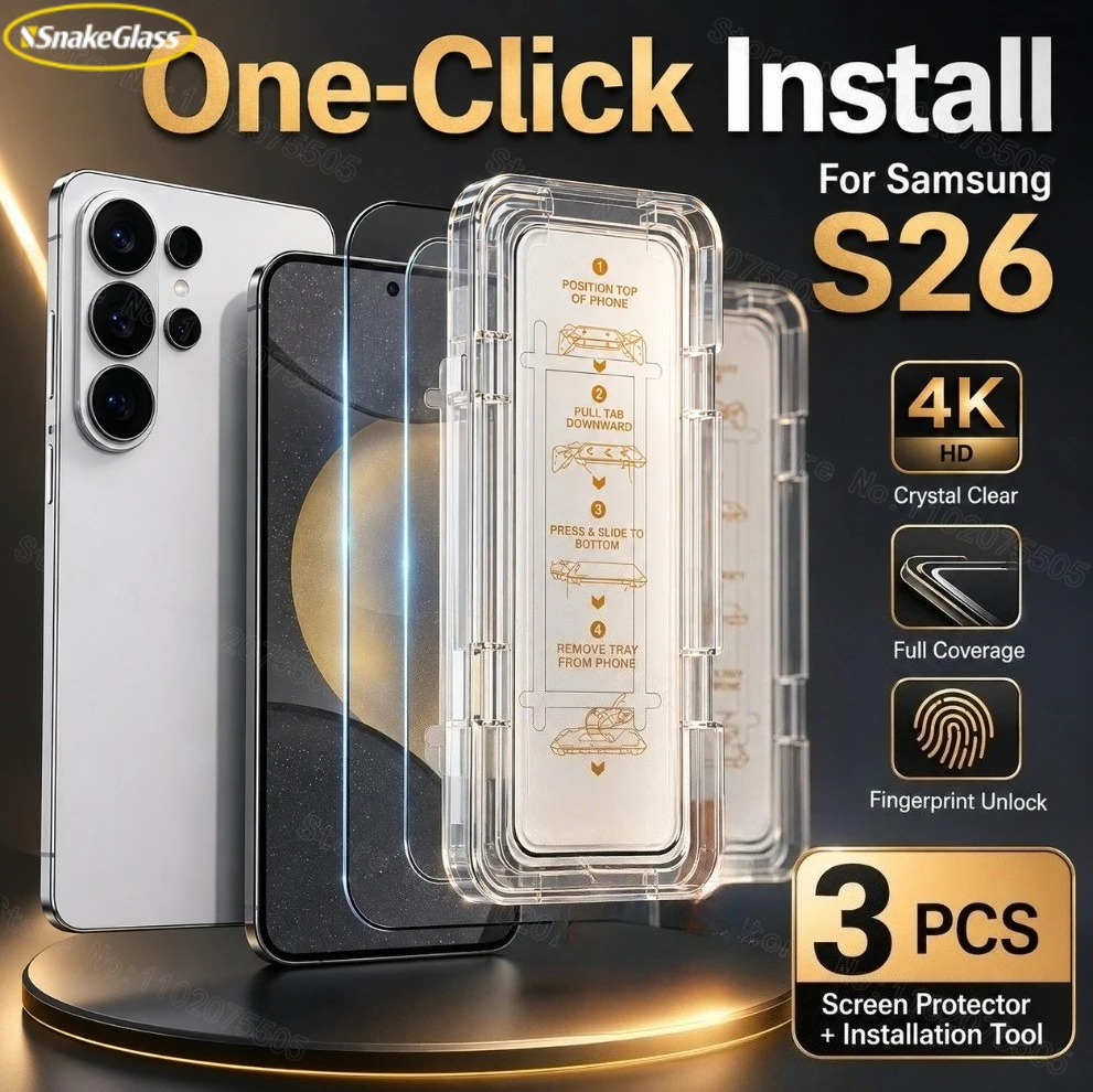 3er-Pack HD Displayschutzfolie für Samsung Galaxy S26/ S25 Ultra/ S24/S23+/S26+ 9H Gehärtetes Glas mit One-Touch-Installation, Hochglanz-Klarheit
