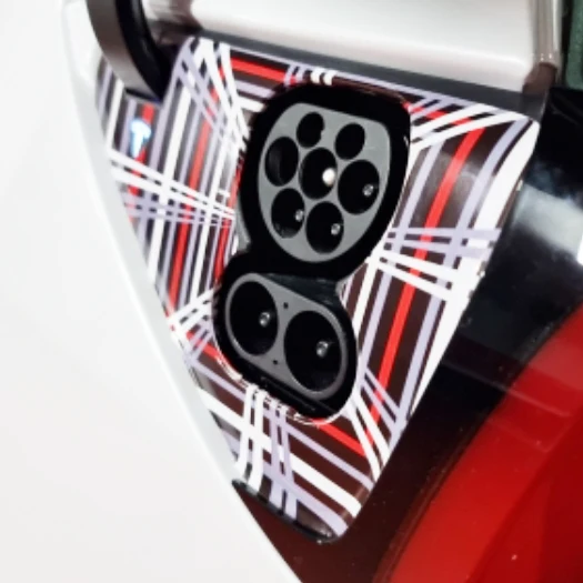 Charge Port Cover Vinyl Wrap for Type 2 Tesla Model Y/YL (2022-2026) & Tesla Model 3 (2022-202) - Black Carbon Fiber Film Decal