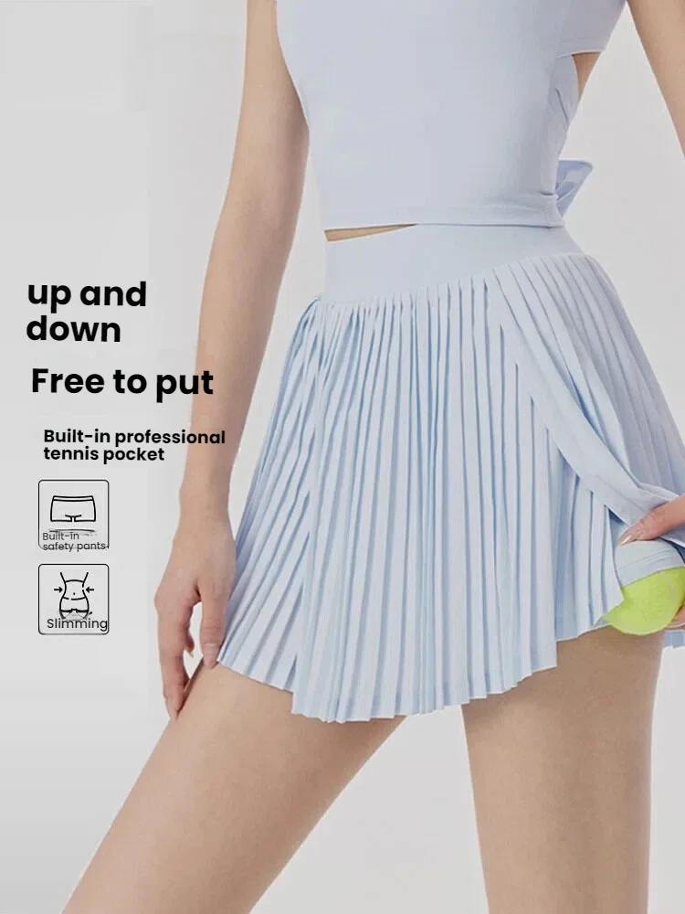 Women's 2-in-1 High Waist Yoga Skirt with Pockets Tennis Pleated Skirt  Anti-Peek Slimming Elastic Waistband Casual Wear