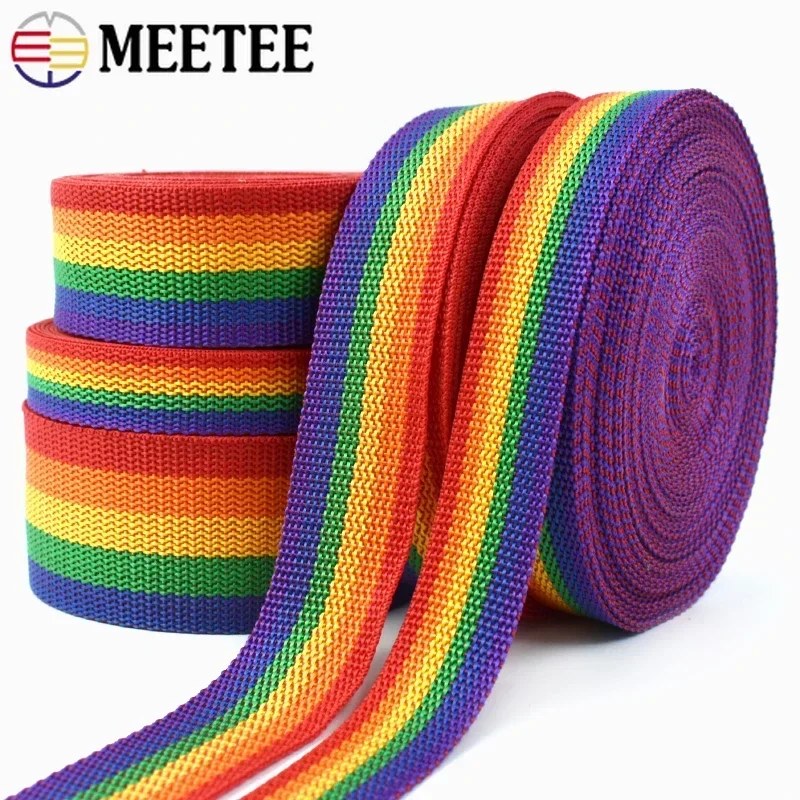 10M Meetee 20–50 mm Regenbogen-PP-Gurtband, Nylon-Geflecht, Taschenband, Riemen, Nähen, Schrägbekleidung, Gürtel, dekoratives Band, Haustierbänder