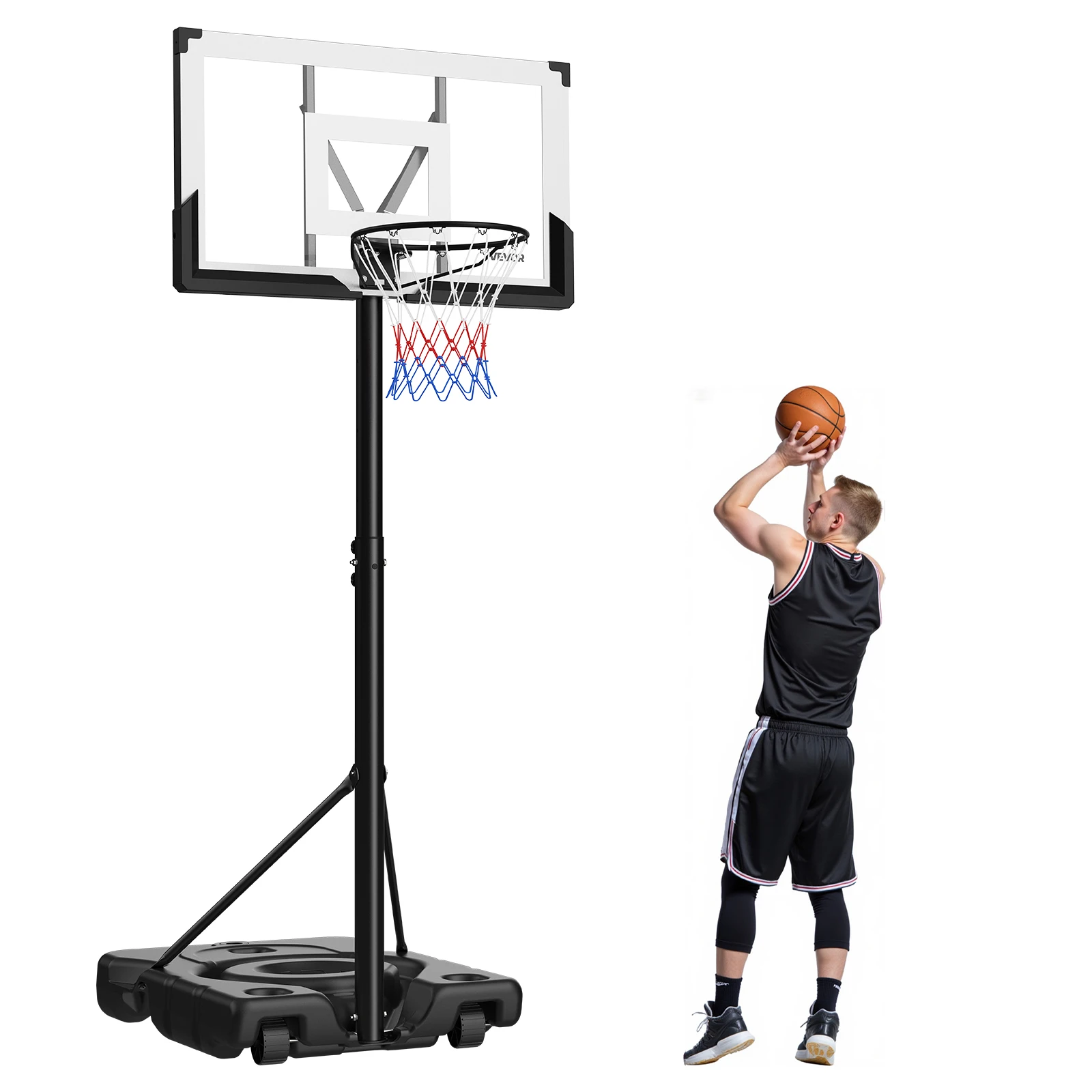 VEVOR Portable Basketball Stand 10 ft Height Adjustment Basketball Hoop&Goal Portable Basketballs Hoop for Kids Teens Adults