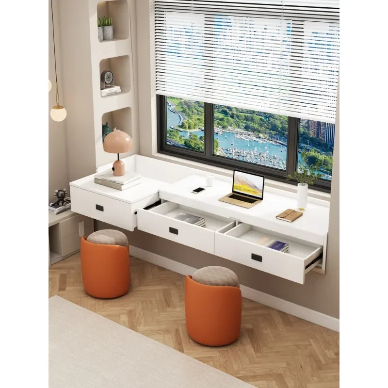 Solid wood pull-out bay window dresser window sill renovation desk bookcase integrated storage cabinet push-pull writing table c