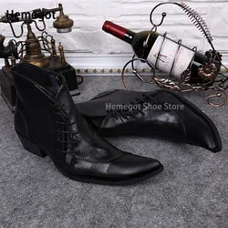 Black Lace-Up Pointed Toe High-Top Men's Leather Boots Spring and Autumn Fashion Men's Boots Stage Catwalk Men's Boots New Style