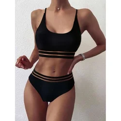 Women Solid Color High Waist Half Package Split Waistcoat Type Swimsuit Summer