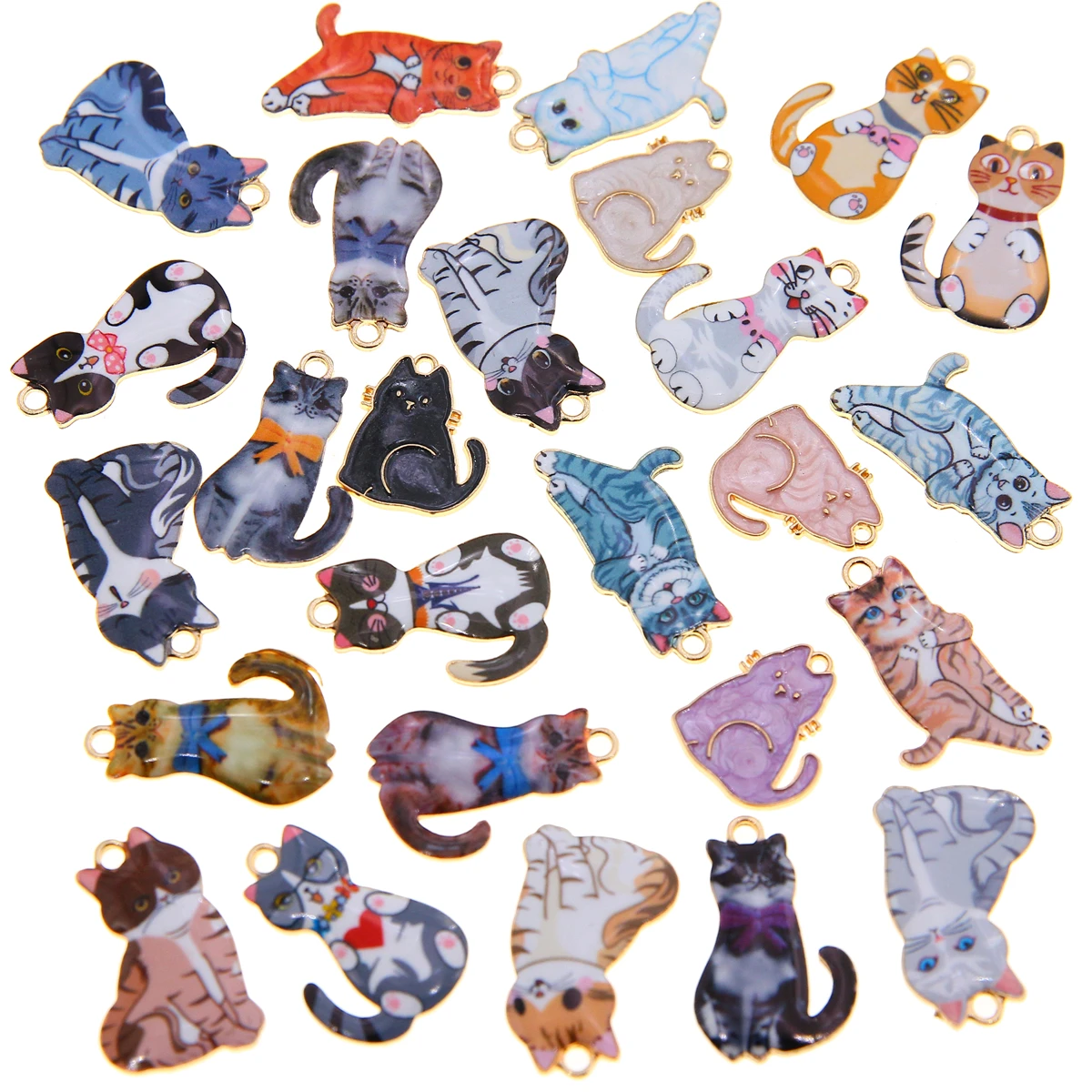 50pcs cute print colorful cat alloy dripping oil earrings Bracelet Pendant Key chain Pendant Mobile phone accessories diy access