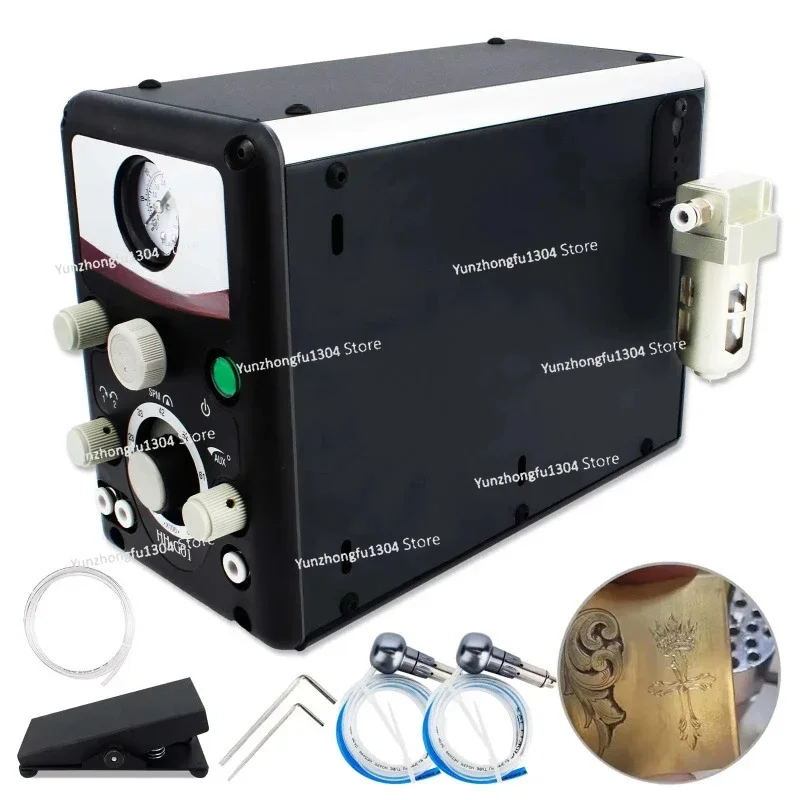 Pneumatic Jewelry Engraver Machine 110V/220V Hand 400-8000 RPM Graver Handpiece Double-Head Micro for Permanent Jewelry Machine