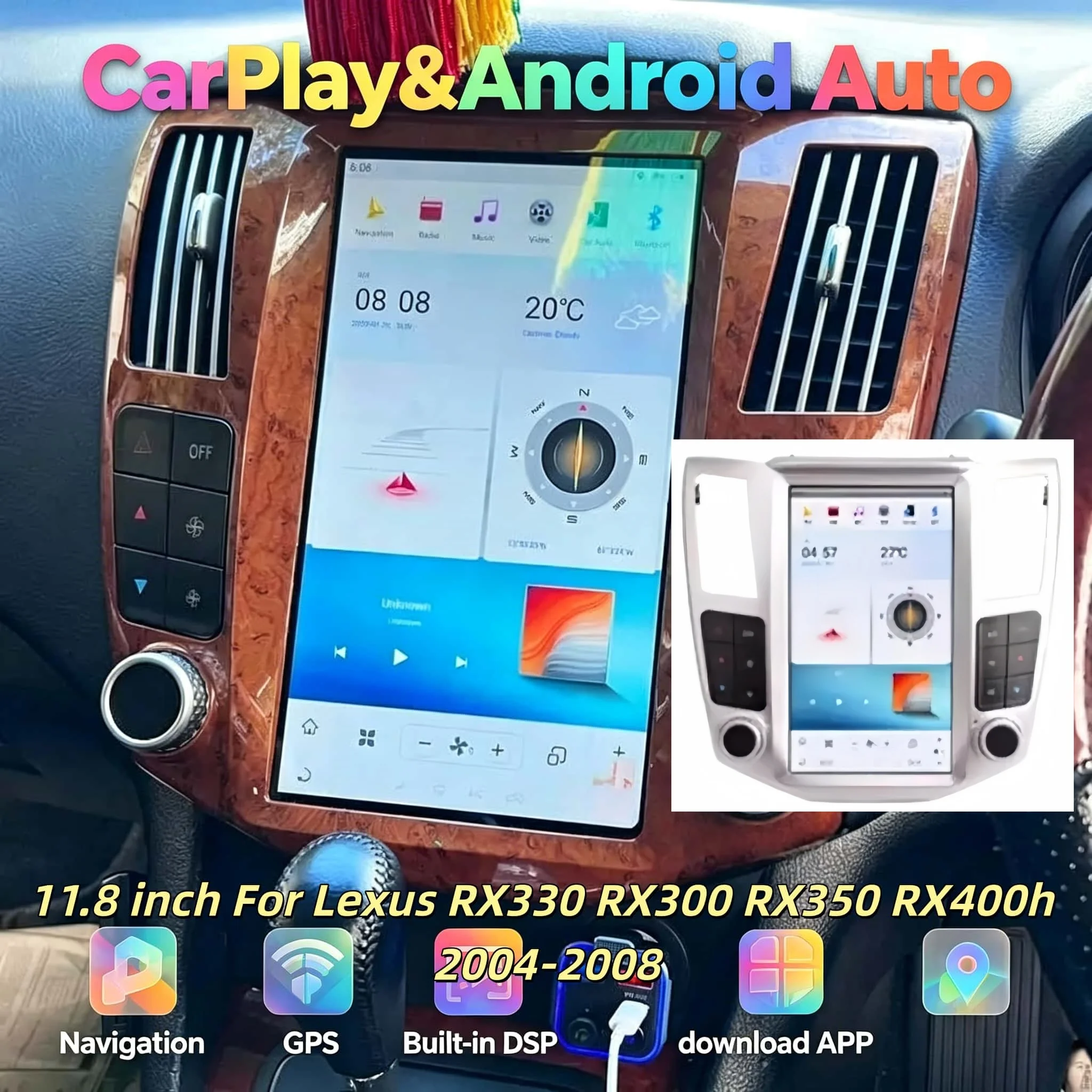 11.8inch Android Screen GPS Navi For Lexus RX330 RX300 RX350 RX400h 2004-2008 Carplay Car Multimedia Video Player Head unit