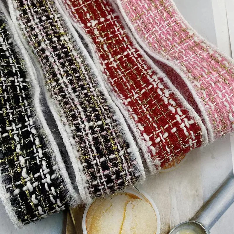 

10 Yards 25MM 50MM Plaid Lattice Gold Thread Velvet Edge Ribbon Hair Bows DIY Crafts Gift Wrapping Handmade Accessories