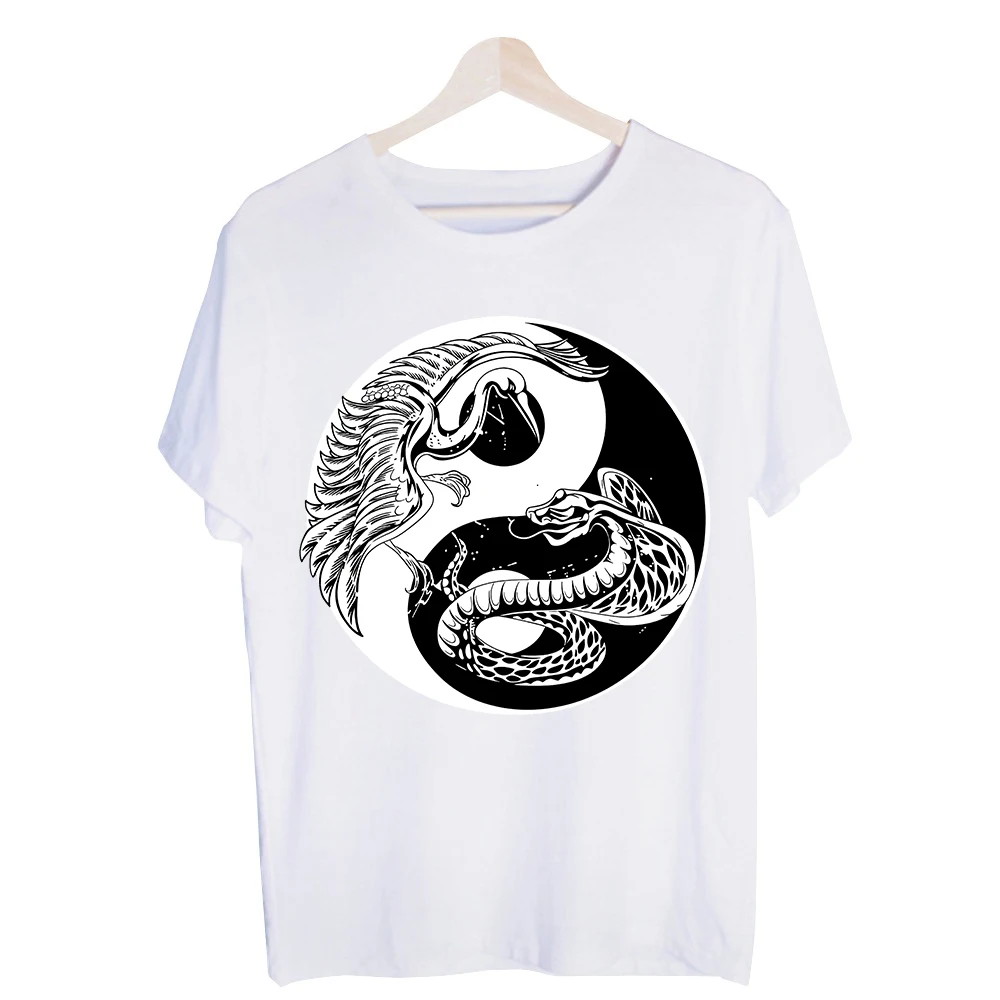 Men's Yin Yang Phoenix and Snake Graphic Tee, Short Sleeve Crew Neck T-Shirt for Casual Streetwear and Daily Outfits