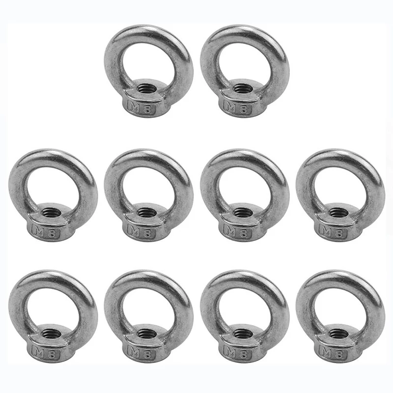 10PCS Lifting Eye Nuts/Screw Ring Eyebolt Ring Hooking Nut Screws M3 M4 M5 M6 M8 M10 304 Stainless Steel