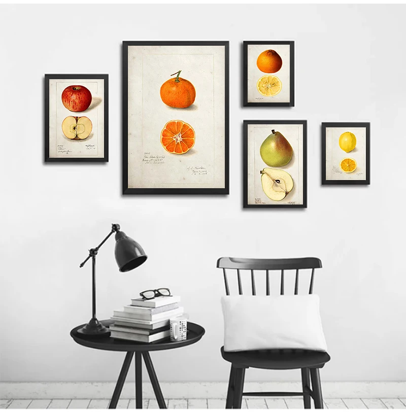 1pc frameless Fruit Kitchen Poster Vintage Poster Antique Canvas Print Pear Apple Orange Pineapple Wall Art Decorative Picture C