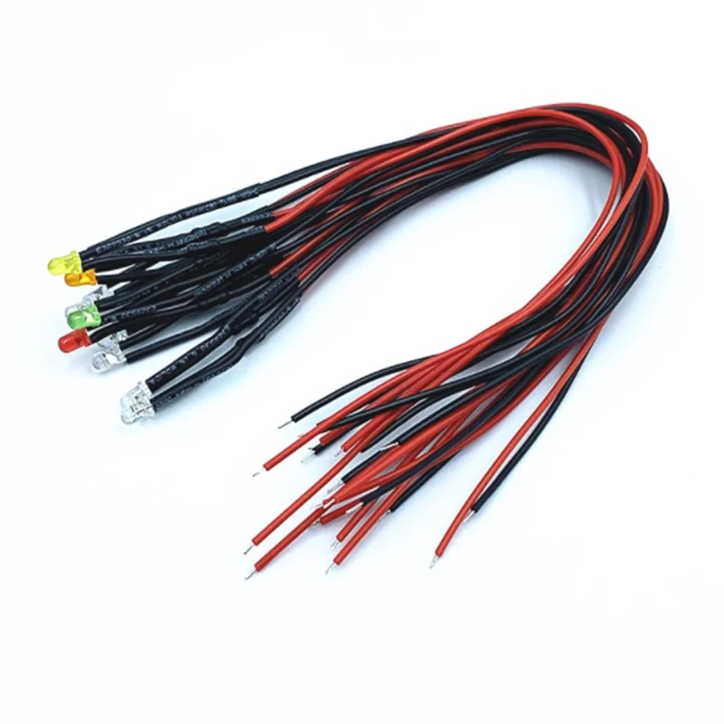 5pcs 3mm LED White Red Green Blue Yellow Prewired RGB LampEmitting Diodes 5-12V20cm for DIY Home Decoration With Plastic Bracket