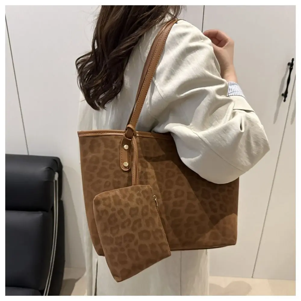 Vintage Leopard Print Women Tote Bag Large Capacity with Mini Bag Underarm Bag PU Leather Briefcase Bags