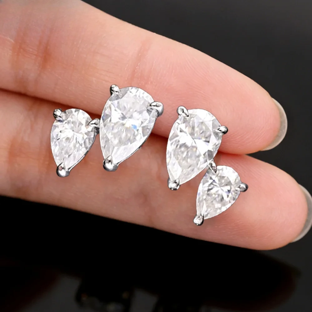 

3cttw Pear Cut Moissanite Stud Earrings 100% S925 Silver Waterdrop Double Lab Diamond EarStud Party Jewelry Gift For Women