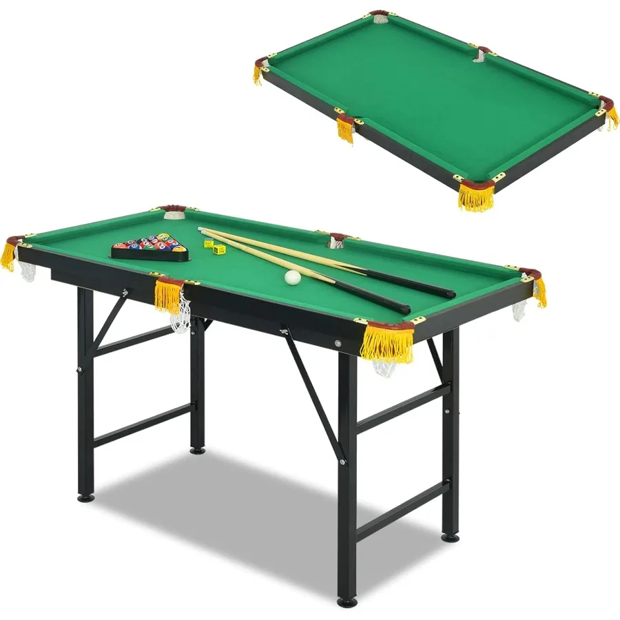 

47 Inch Portable Folding Billiards Table with 2 Cues Ball Triangle Rack Brush Chalk for Indoor Outdoor Use Black and Red Game P