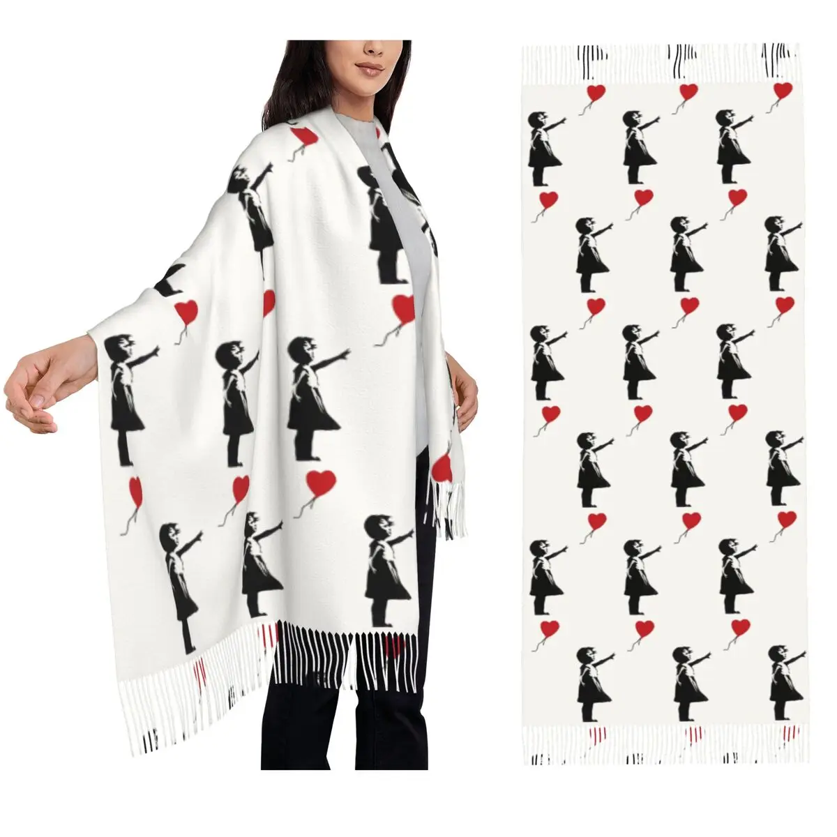 

Banksy - Girl With Balloon Scarf Tassel Scarves for Women Soft Warm Shawls and Wraps Long Fall Winter Shawl Wrap