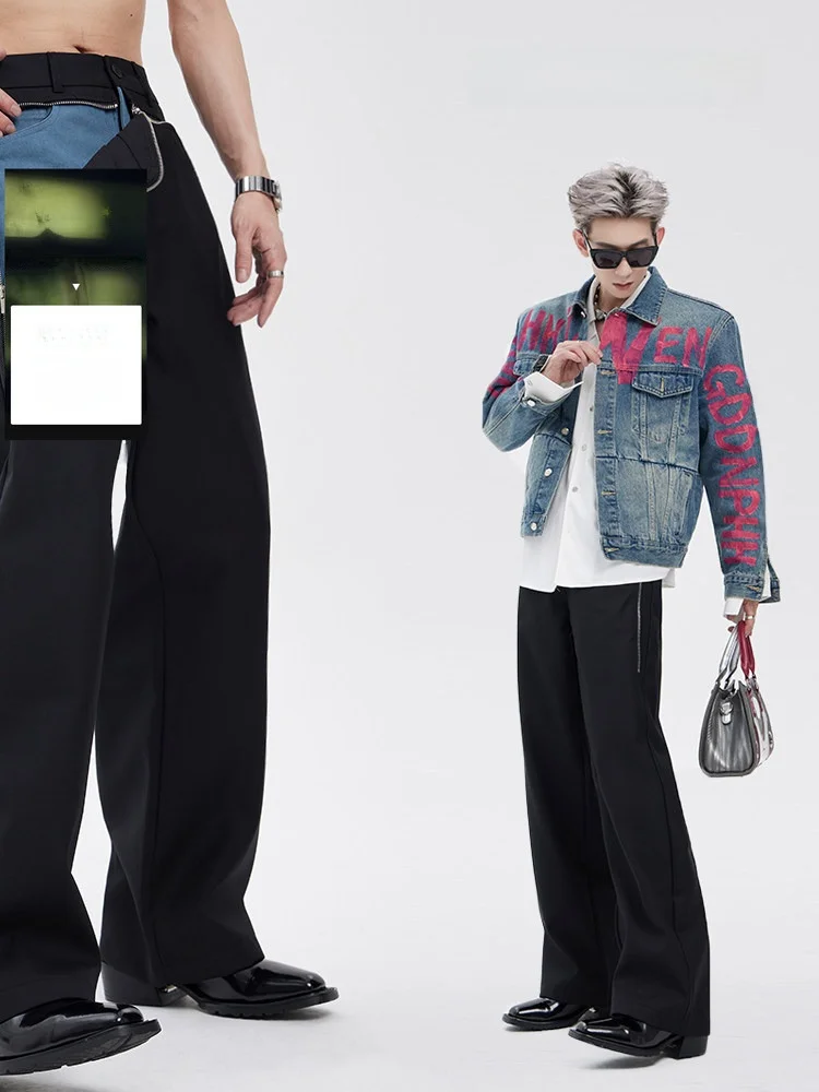 

Original Design Men's Casual Jeans Bla Straight Leg Trousers Autumn Faionable Split Pattern Youth Active Sle mid High W...