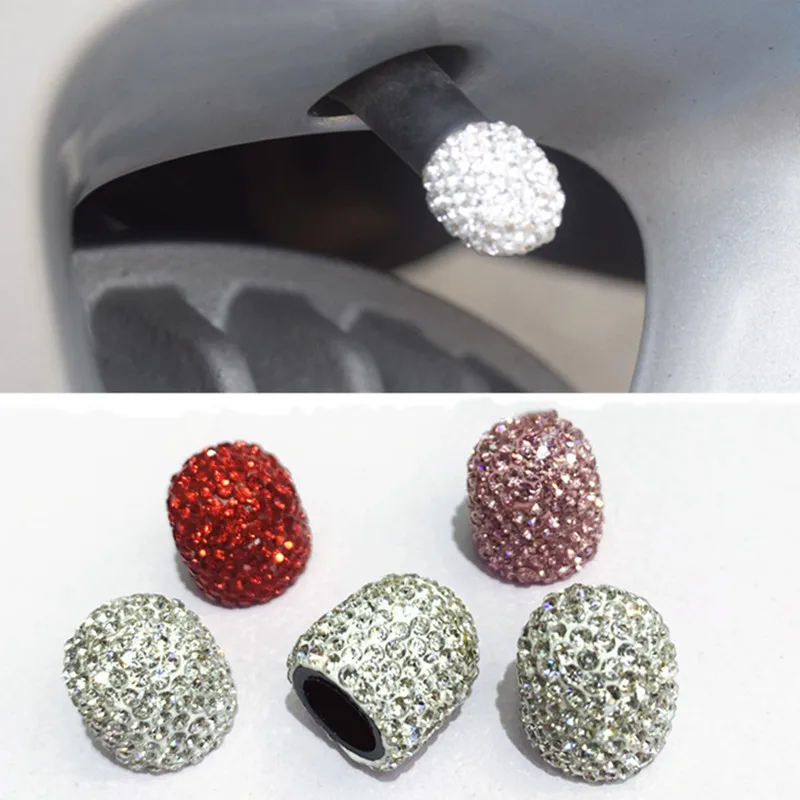 4pcs Diamond Crystal Car Tire Valve Caps Shining Dust-proof Wheel Valve Cover Vehicle Bling Valve Cap Car Styling Accessories