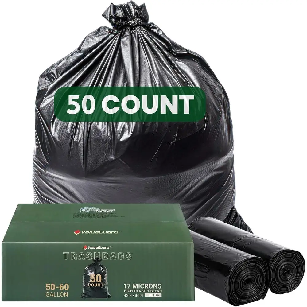 

50 Pack 55-60 Gallon Heavy Duty Trash Bags, Large Black Garbage Bags for Commercial Use