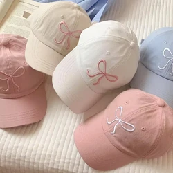 Cute Korean Ins Baseball Cap Women Bow Design Sweet Romantic Pink Soft Top Hat Fashion Adjustable Snapback