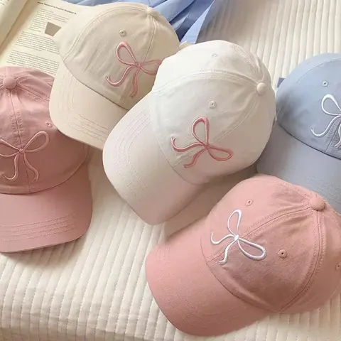 Cute Korean Ins Baseball Cap Women Bow Design Sweet Romantic Pink Soft Top Hat Fashion Adjustable Snapback